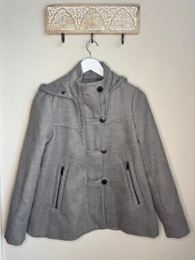 Zara Basic Hooded Gray Peacoat sz S